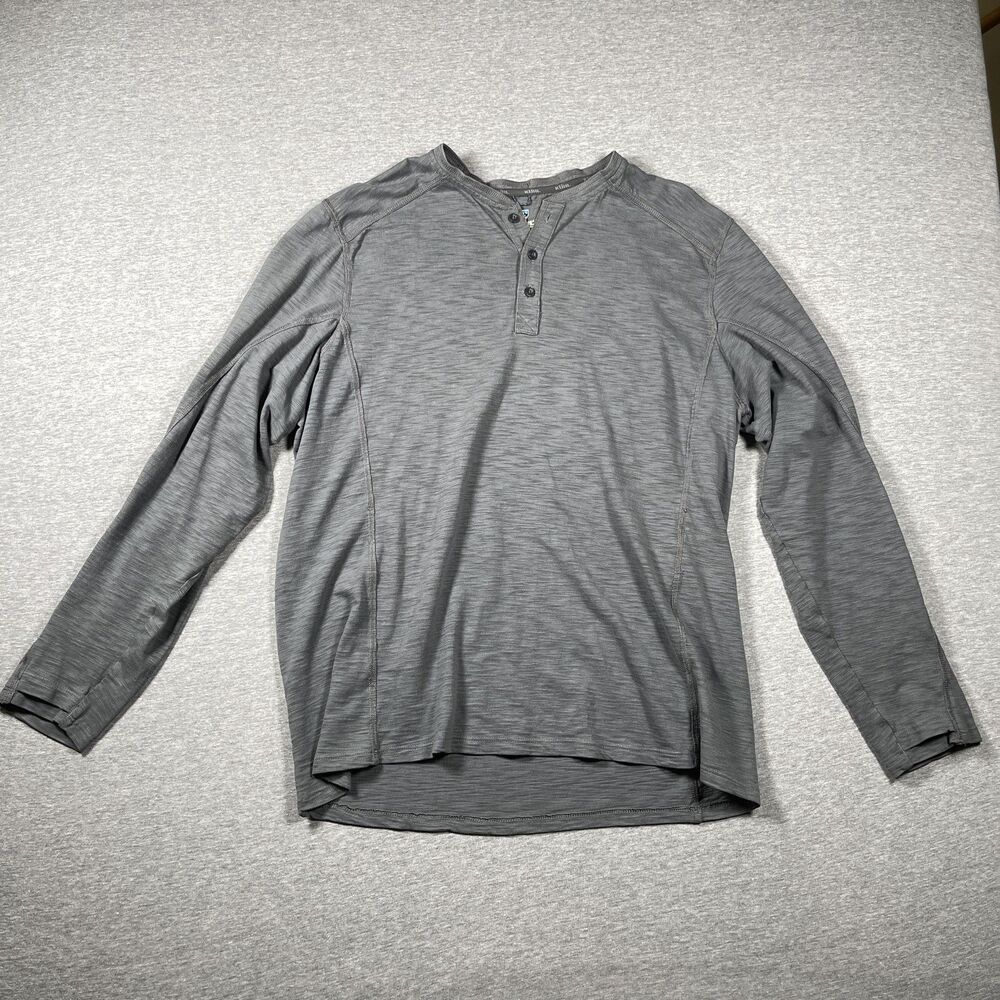 Kuhl Shirt Mens XL Gray Henley Long Sleeve Tagless Cotton Athletic Walking Hike